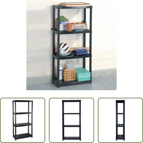 vidaXL Estantería de madera -  Estante de almacenaje 4 niveles negro plástico 61x30,5x130 cm