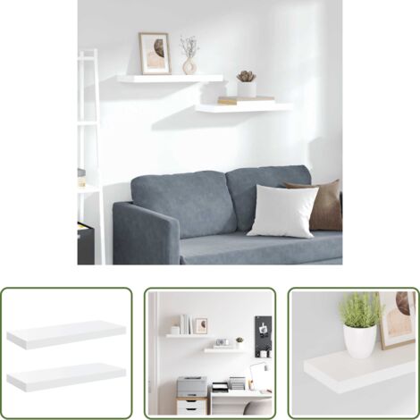 vidaXL Estantería de madera -  Estante flotante de pared 2 uds MDF blanco brillo 60x23,5x3,8cm