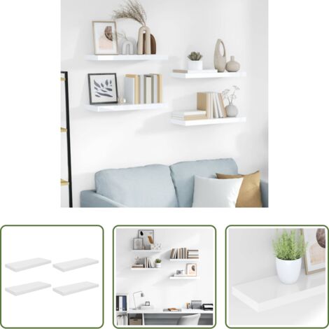vidaXL Estantería de madera -  Estante flotante de pared 4 uds MDF blanco brillo 60x23,5x3,8cm