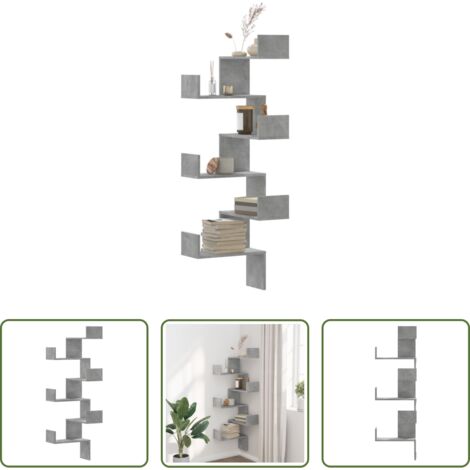 vidaXL Estantería de madera -  Estantería de pared de esquina madera gris hormigón 45x45x147cm
