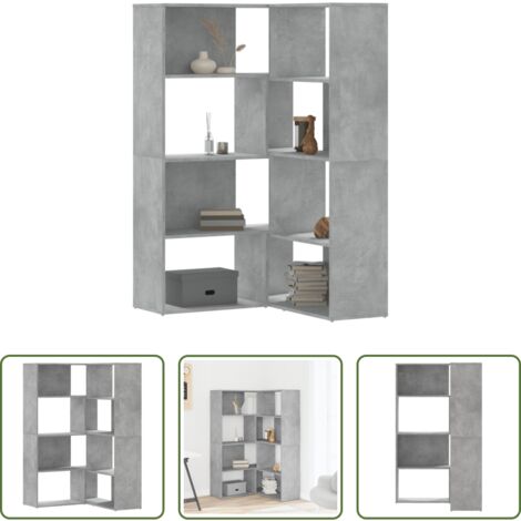 vidaXL Estantería de madera -  Estantería esquina 4 niveles madera gris hormigón 85x85x140 cm
