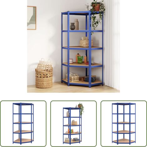 vidaXL Estantería de madera -  Estantería esquina 5 niveles madera contrachapada y acero azul