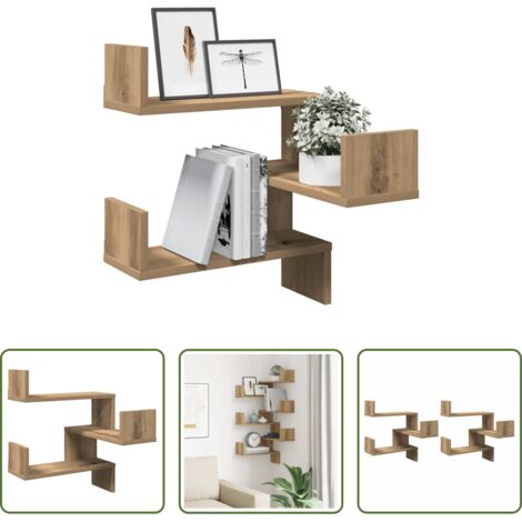 vidaXL Estantería de madera -  Estanterías pared de esquina 2 uds madera roble 40x40x49,5 cm