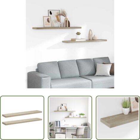 vidaXL Estantería de madera -  Estantes flotantes pared 2 uds color roble MDF 120x23,5x3,8cm