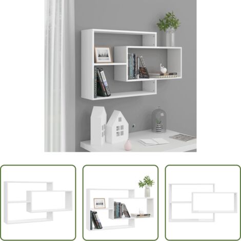 vidaXL Estantería de madera -  Estantes pared madera contrachapada blanco brillo 104x20x58,5cm