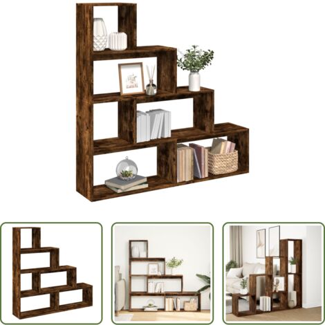 vidaXL Estantería de madera -  Librería divisora 4 niveles roble ahumado 143,5x29x143,5 cm