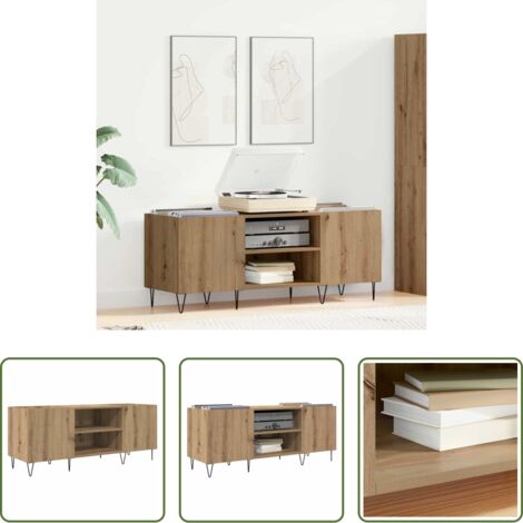 vidaXL Estantería de madera -  Mueble para discos de vinilo Roble artesanal 121 x 38 x 48 cm