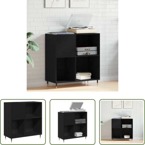 vidaXL Estantería de madera -  Mueble para discos de vinilo Roble Negro 85 x 38 x 89 cm