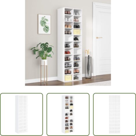 vidaXL Estantería de madera -  Mueble zapatero de madera contrachapada blanco 54x34x183 cm