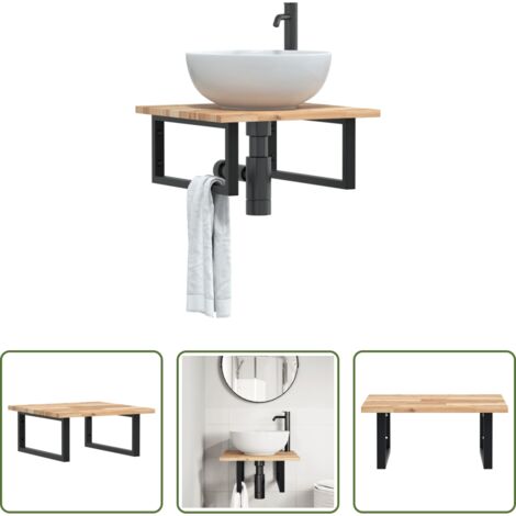 vidaXL Estantería de pared -  Estante de lavabo de pared acero y madera maciza de acacia