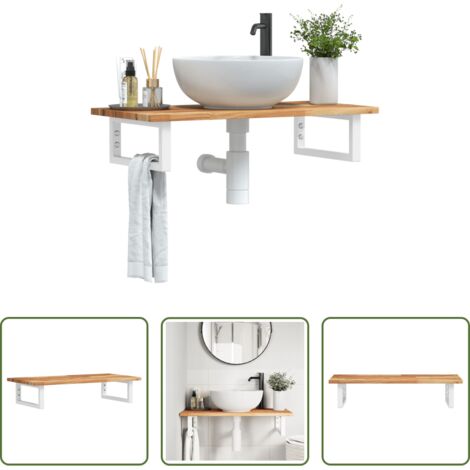 vidaXL Estantería de pared -  Estante de lavabo de pared acero y madera maciza de acacia
