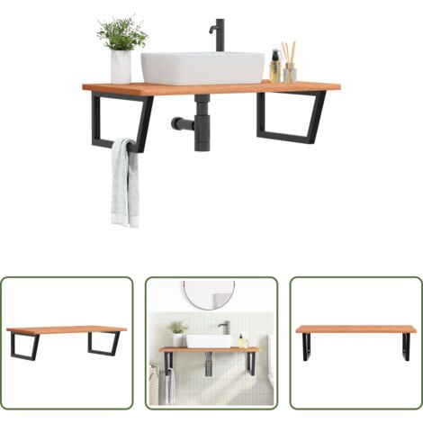 vidaXL Estantería de pared -  Estante de lavabo de pared de acero y madera maciza de haya