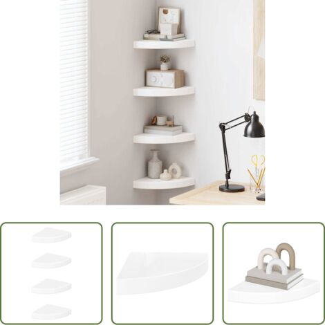 vidaXL Estantería de pared -  Estantes esquineros flotantes (4 unidades), blanco brillante, 25 x 25 x 3,8 cm, MDF