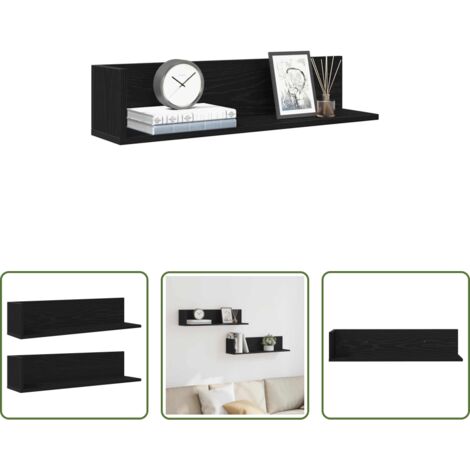 vidaXL Estantería de pared negra -  Estantes de pared 2 uds madera ingeniería negro 75x16,5x16,5 cm