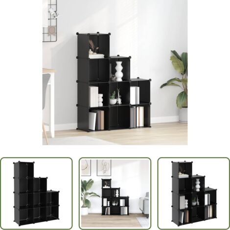 vidaXL Estantería de plástico -  Estantería de cubos con 9 compartimentos negro PP