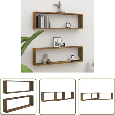 vidaXL Estantería de roble -  Estante cúbico de pared 2 uds madera roble ahumado 100x15x30cm
