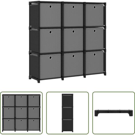 vidaXL Estantería de tela -  Estantería de 9 cubos con cajas de tela negro 103x30x107,5 cm