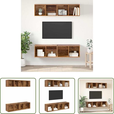vidaXL Estantería de TV -  Conjunto de mueble de TV 4 pcs Madera Vieja 37 x 37 x 72 cm