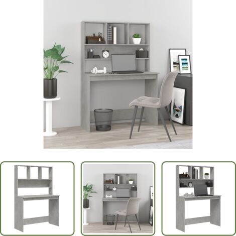 vidaXL Estantería -  Escritorio de estantes contrachapada gris hormigón 102x45x148cm