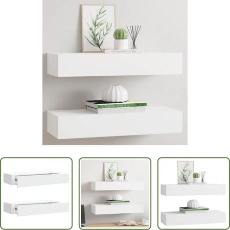 vidaXL Estantería flotante -  Estantes de pared con cajón 2 uds MDF blanco 60x23,5x10 cm