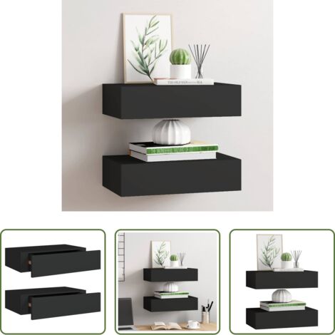 vidaXL Estantería flotante -  Estantes de pared con cajón 2 uds MDF negro 40x23,5x10 cm