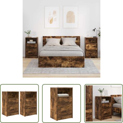 vidaXL Estantería -  Mesas de noche con cajón 2 pcs Roble ahumado 40 x 30 x 467 cm