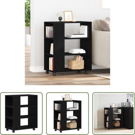 vidaXL Estantería moderna -  Armario de almacenamiento con rueda Roble Negro 60 x 35 x 75 cm