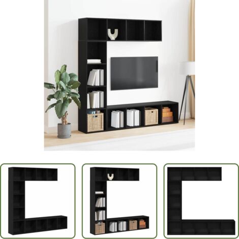 vidaXL Estantería moderna -  Estante de libros 3 pcs Roble Negro 36 x 30 x 143 cm