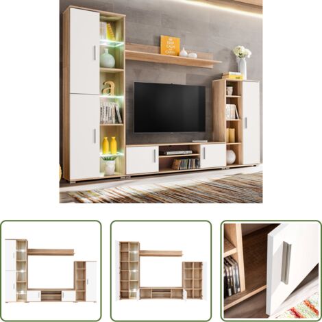 vidaXL Estantería -  Mueble salón pared para TV con luces LED roble Sonoma y blanco