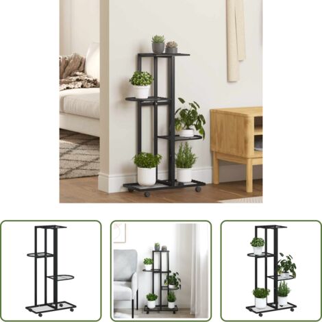 vidaXL Estantería para plantas -  Soporte para flores 4 alturas y ruedas hierro negro 44x23x80 cm