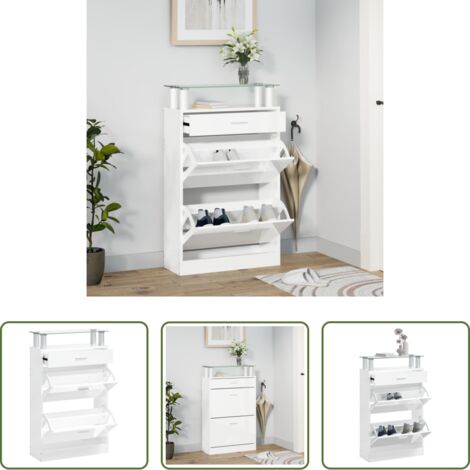 vidaXL Estantería para zapatos -  Mueble zapatero madera contrachapada blanco brillo 63x24x104 cm