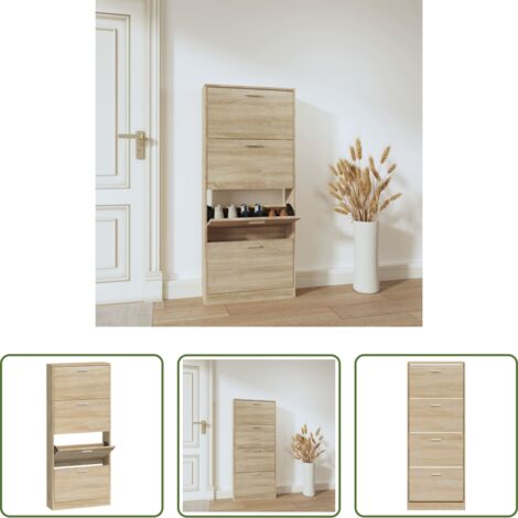 vidaXL Estantería para zapatos -  Mueble zapatero madera contrachapada color roble 59x17x150 cm