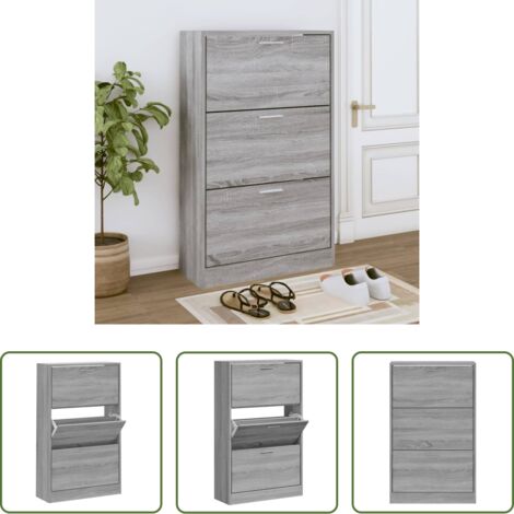 vidaXL Estantería para zapatos -  Mueble zapatero madera contrachapada gris Sonoma 63x24x103 cm