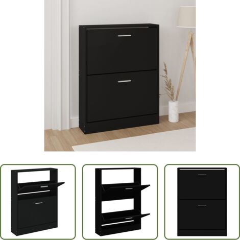 vidaXL Estantería para zapatos - Mueble zapatero madera contrachapada negro 59x17x81 cm
