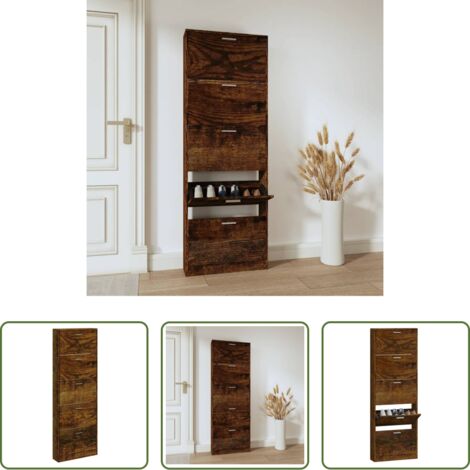 vidaXL Estantería para zapatos -  Mueble zapatero madera contrachapada roble ahumado 59x17x169 cm