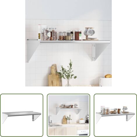 vidaXL Estantería plateada -  Estante de pared acero inoxidable plateado 100x45x31 cm