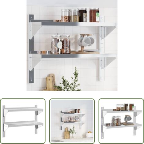 vidaXL Estantería plateada -  Estante de pared acero inoxidable plateado 75x23,5x60 cm