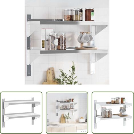 vidaXL Estantería plateada -  Estante de pared acero inoxidable plateado 75x30x60 cm