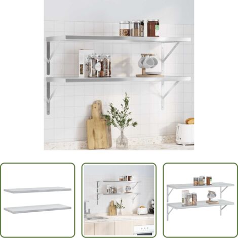 vidaXL Estantería plateada -  Estantes de pared 2 uds acero inoxidable plateado 100x40x3 cm