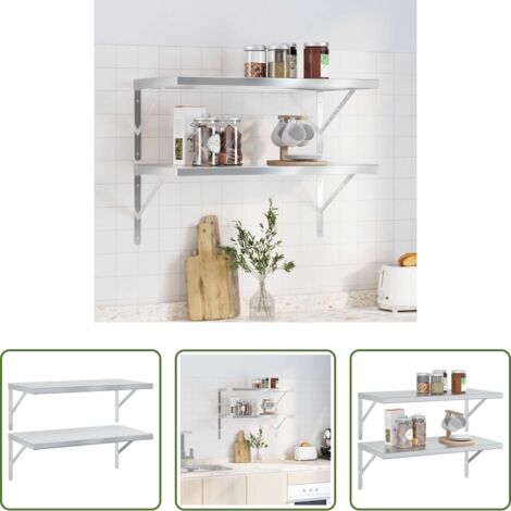 vidaXL Estantería plateada -  Estantes de pared 2 uds acero inoxidable plateado 75x40 cm