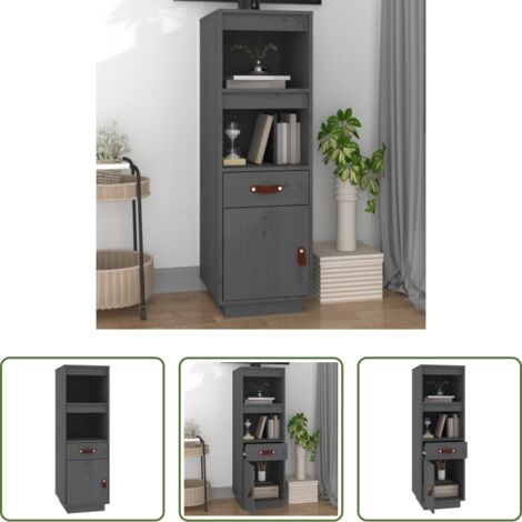 vidaXL Estantes abiertos -  Aparador alto de madera maciza de pino gris 34x40x108,5 cm