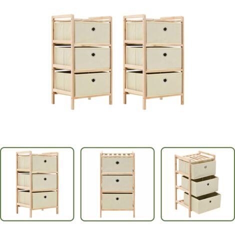 vidaXL Estantes con cestas -  Estantes con 3 cestas de tela 2 unidades madera de cedro beige