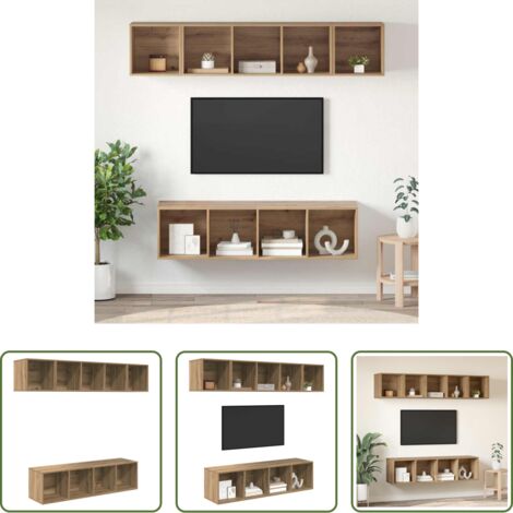 vidaXL Estantes -  Conjunto de mueble de TV 4 pcs Roble artesanal