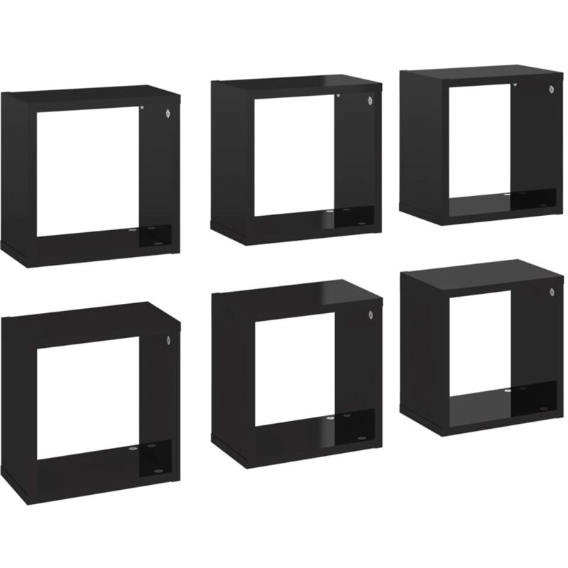 

vidaXL Estantes cubo de pared 26x15x26 cm 6 uds negro brillante - Negro