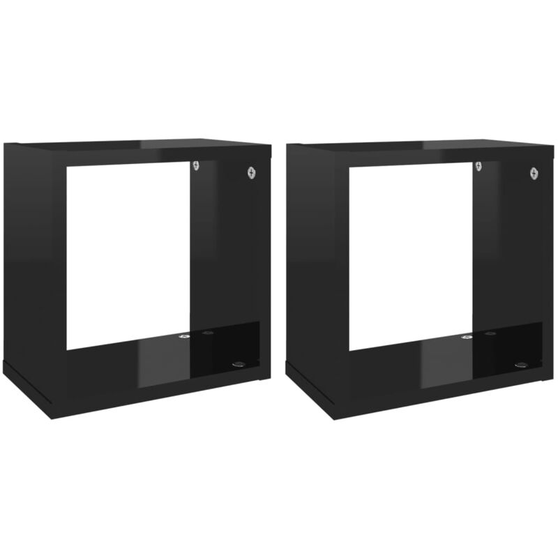 

vidaXL Estantes cubo de pared 26x15x26 cm 2 uds negro brillante - Negro