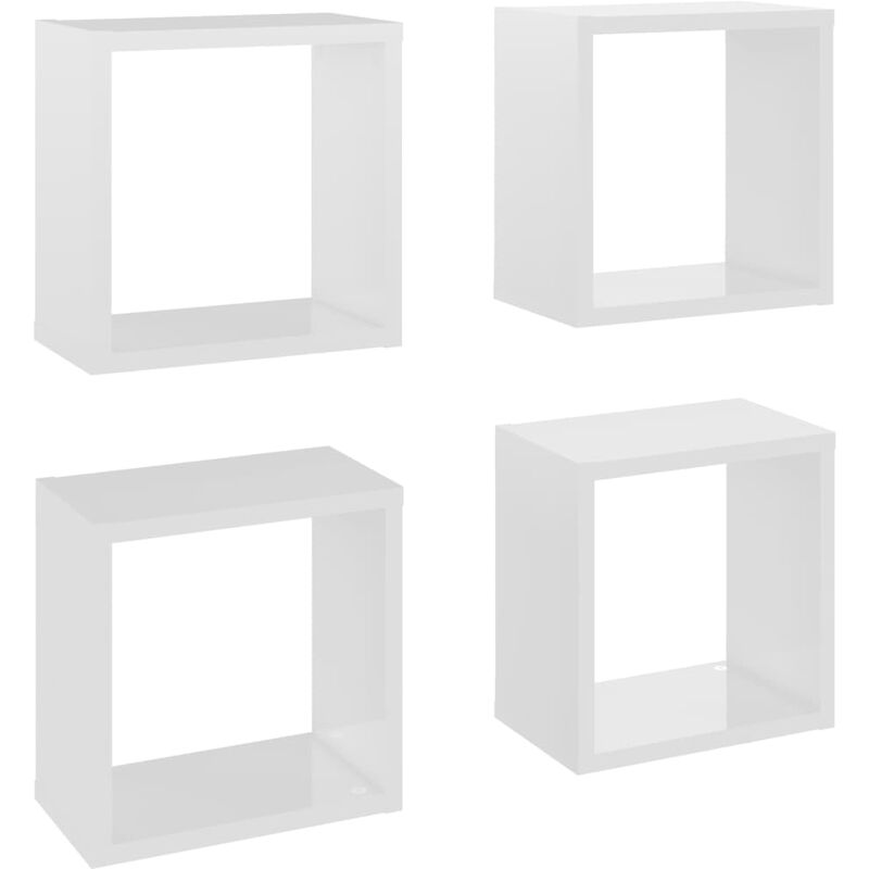 

vidaXL Estantes cubo de pared 26x15x26 cm 4 uds blanco brillante - Blanco