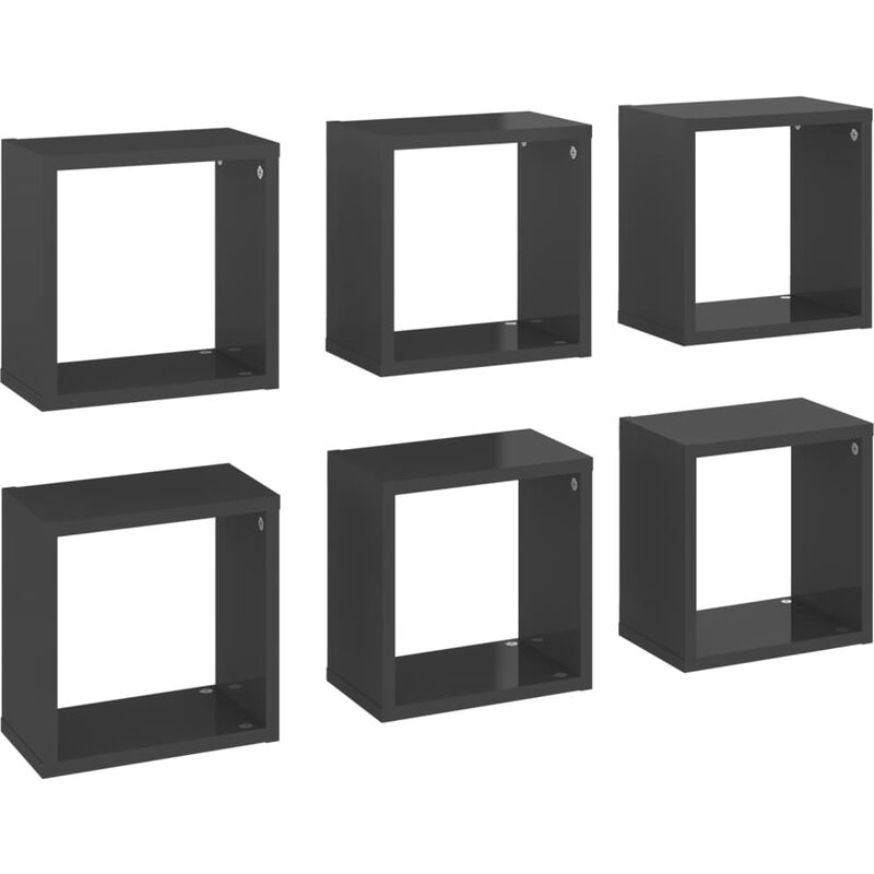 

vidaXL Estantes cubo de pared 26x15x26 cm 6 uds gris brillante - Gris