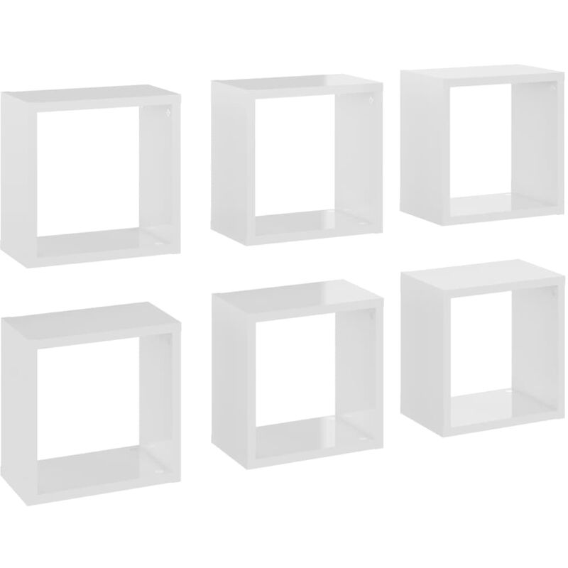 

vidaXL Estantes cubo de pared 26x15x26 cm 6 uds blanco brillante - Blanco