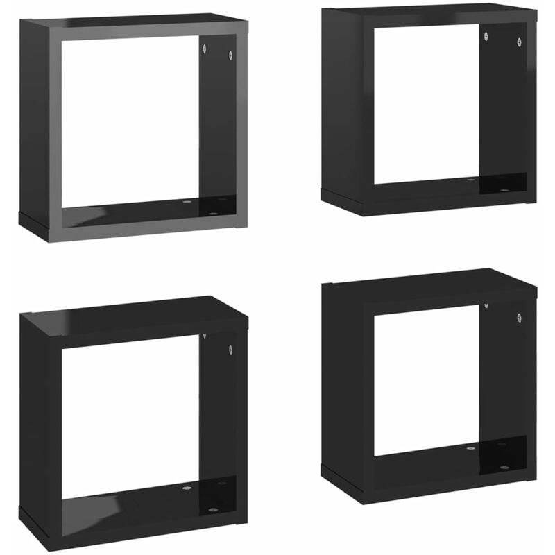 

vidaXL Estantes cubo de pared 30x15x30 cm 4 uds negro brillante - Negro