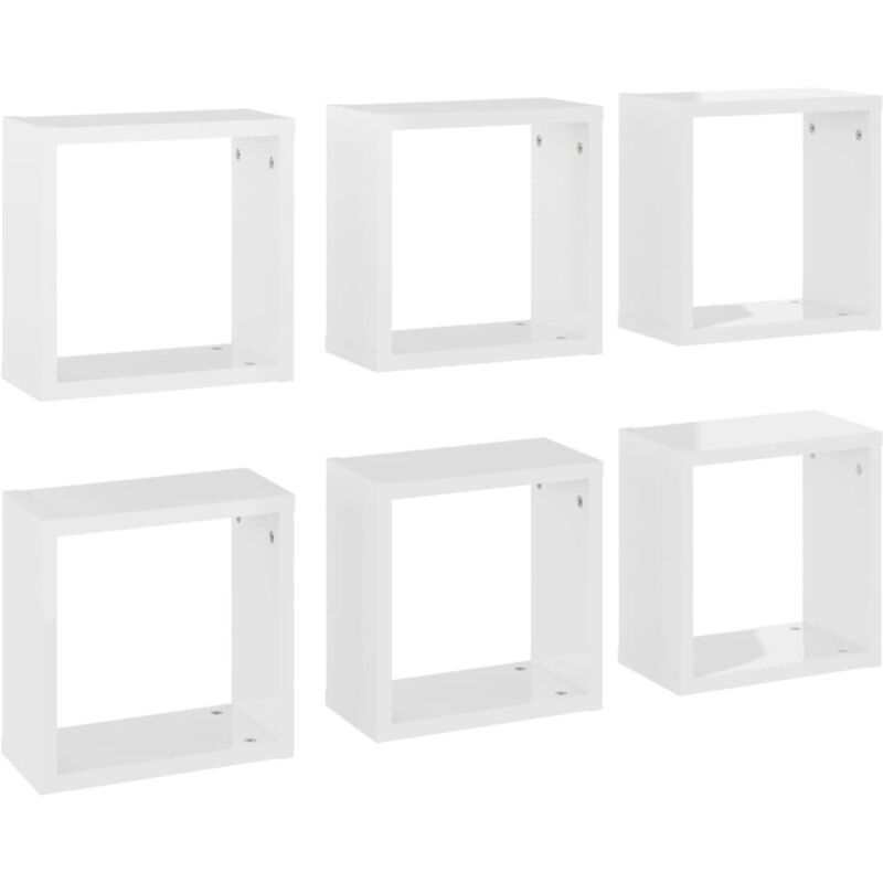 

vidaXL Estantes cubo de pared 30x15x30 cm 6 uds blanco brillante - Blanco